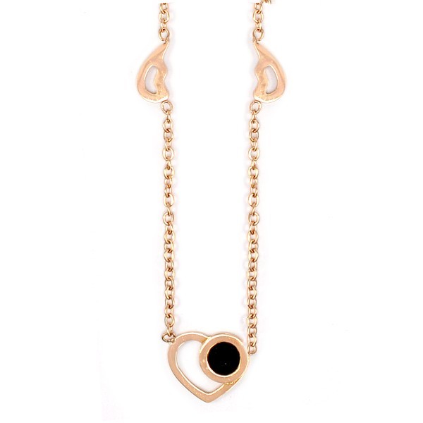 Women's steel necklace - Heart - Black round