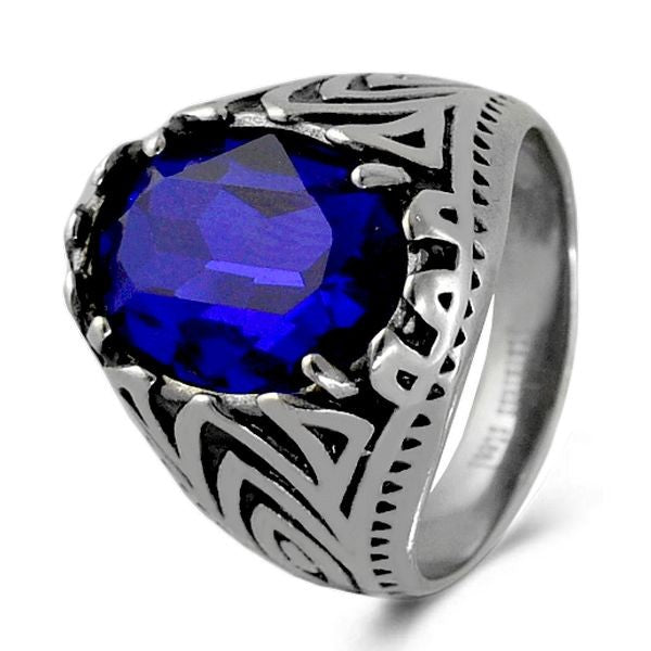 Men's ring - 316 steel - Blue cz diamond