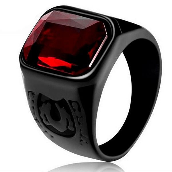 Men's ring - 316 steel - Red stone