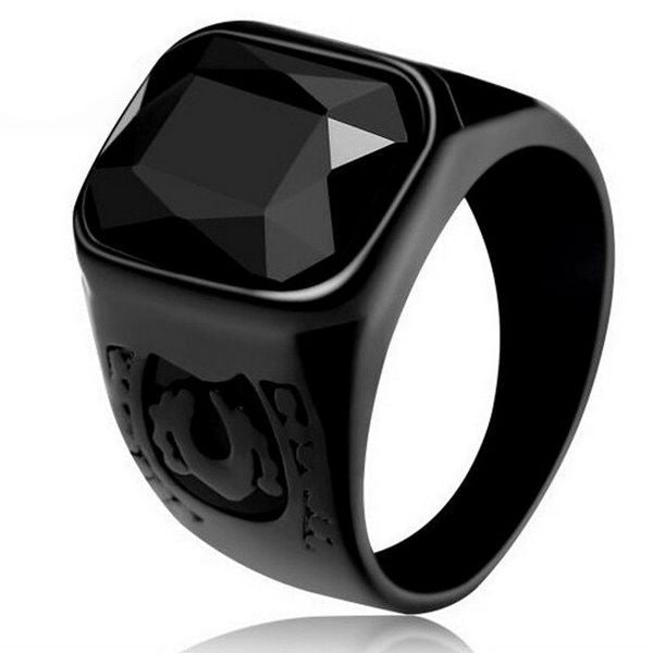 316 steel ring - Black color - Black stone