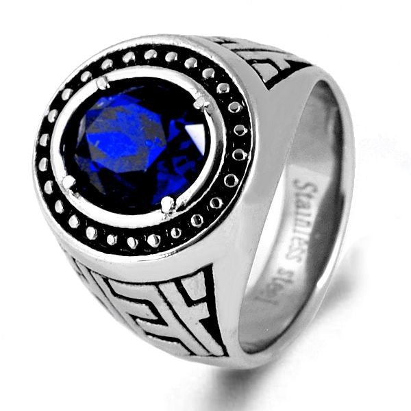 Men's ring in 316 steel - Silver color - Blue stone