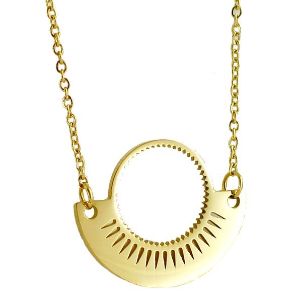 Women's Necklace - Gold-Plated Steel - Circle &amp; Half Circle