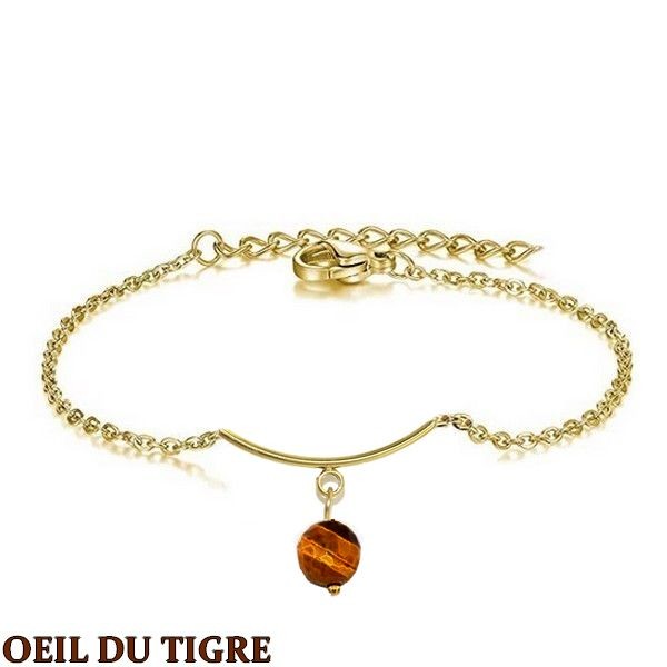Women's Bracelet - Steel &amp; Natural Stone - Tiger's Eye