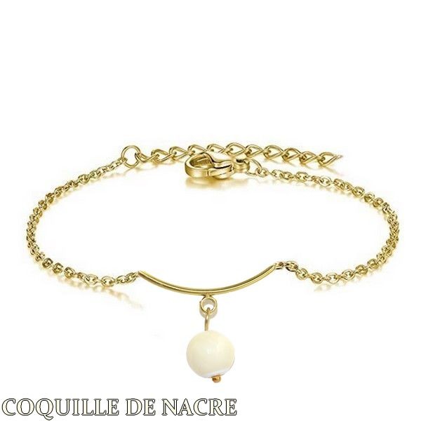 Women's Bracelet - Steel &amp; Natural Stone - Mother-of-pearl Shell