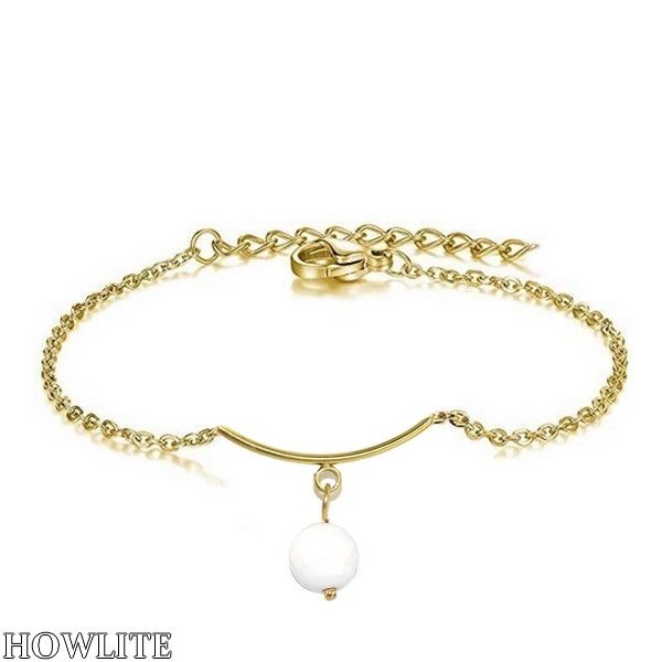 Women's Bracelet - Steel &amp; Natural Stone - Howlite
