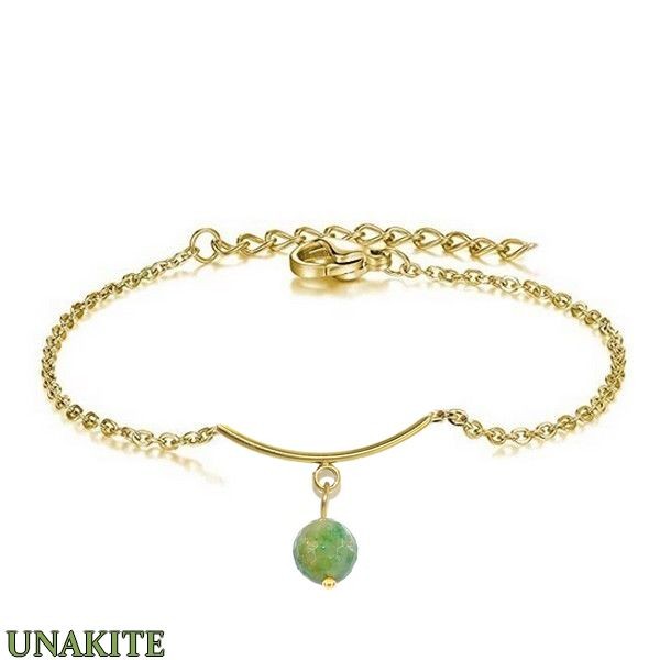 Women's Bracelet - Steel &amp; Natural Stone - Unakite