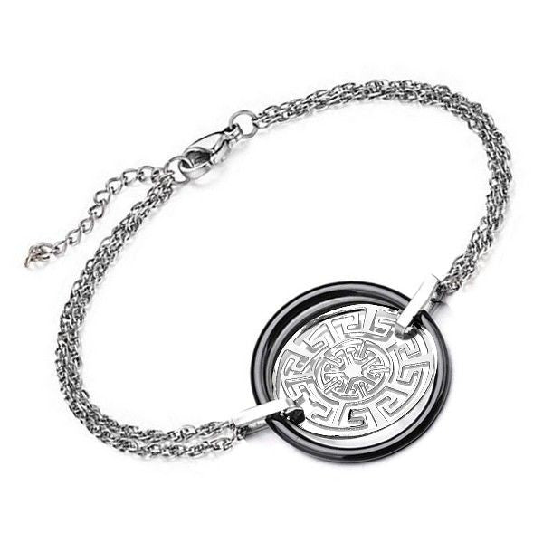 Women's Bracelet - Steel &amp; Ceramic - Greek Key