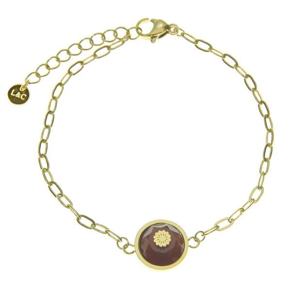 Women's bracelet - Rose steel &amp; Natural stone - Red agate