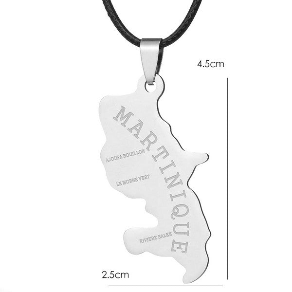 Mixed necklace - 316 steel with cord - silver Martinique pendant 2.5*4.5 mm