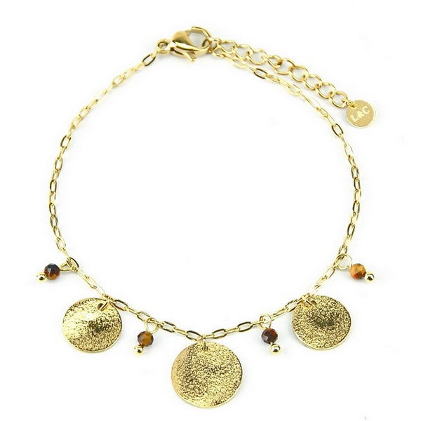 Women's bracelet - Steel discs with natural stone charms - Tiger's eye