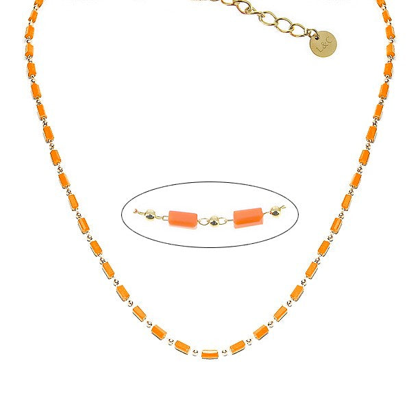 Damenhalskette aus 316er Stahl und orangefarbenen Kristallperlen