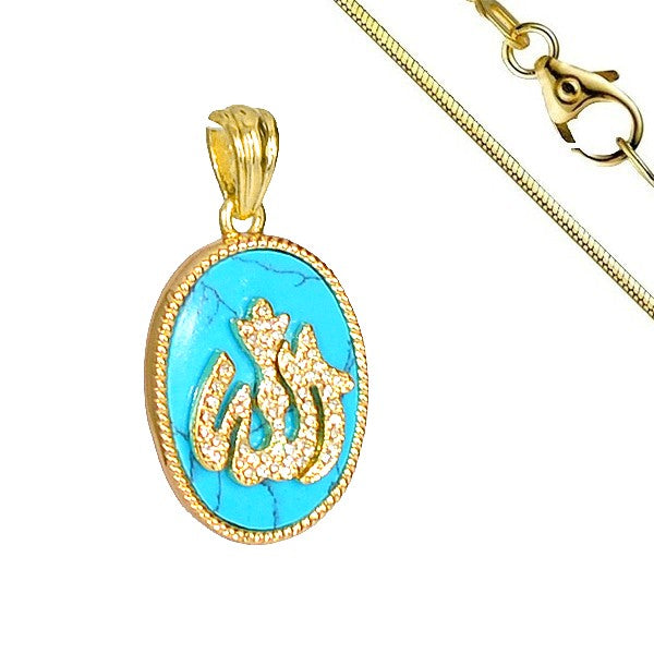 Damenhalskette, orientalischer ovaler blauer und goldener Schmuck