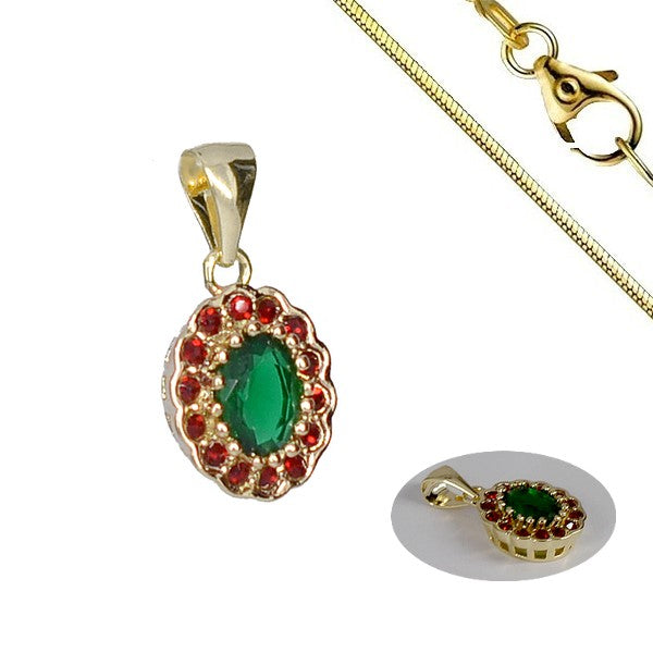 Damenkette mit orientalischem grünem und rotem Steinschmuck