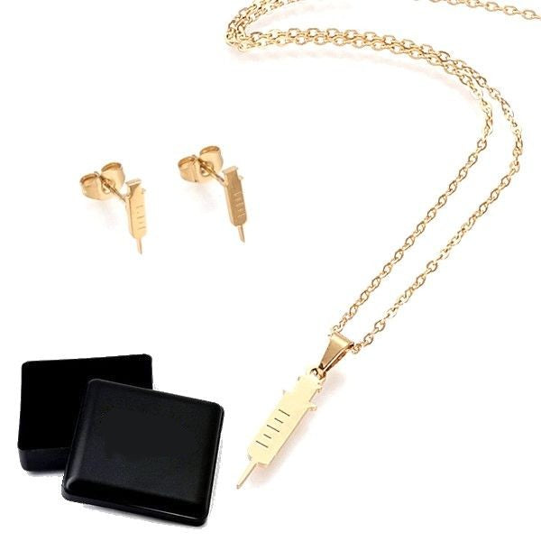 Nurse syringe necklace and earrings set