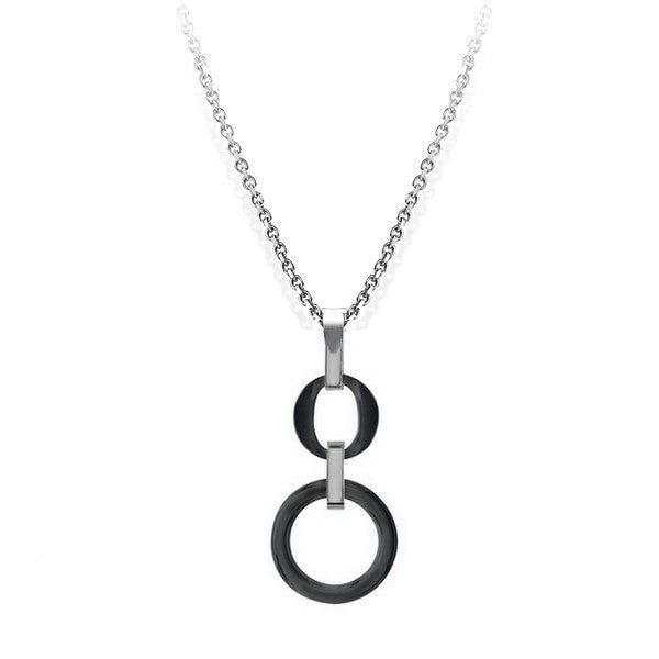 Steel and ceramic necklace - 2 black circles