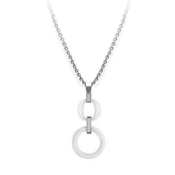Steel and ceramic necklace - 2 white circles