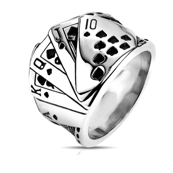 Men's ring in 316 steel 5 card royal suit poker