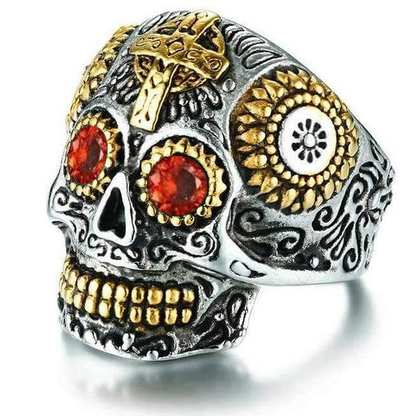 Herren- und Damenring aus 316er Stahl mit Totenkopf und roten Augen