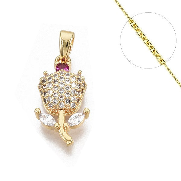Halskette mit Blumen-Zirkonia-Kette und Anhänger