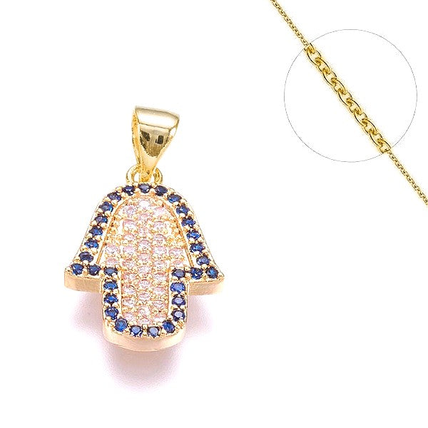 Kettenhalskette und Anhänger Hand der Fatima mit Zirkonia