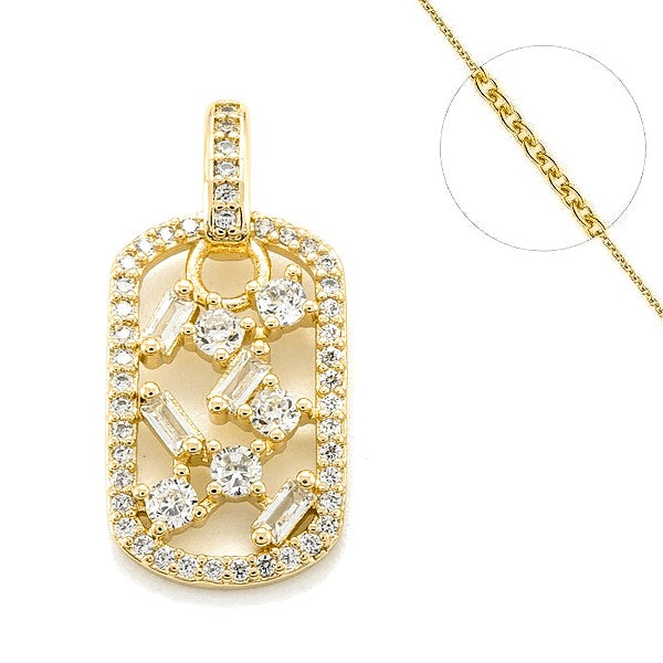 Kettenhalskette und Anhänger mit Zirkonia-Plakette