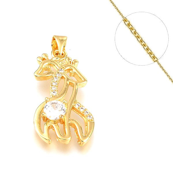 Halskette mit doppelter Giraffe und Zirkonia-Anhänger