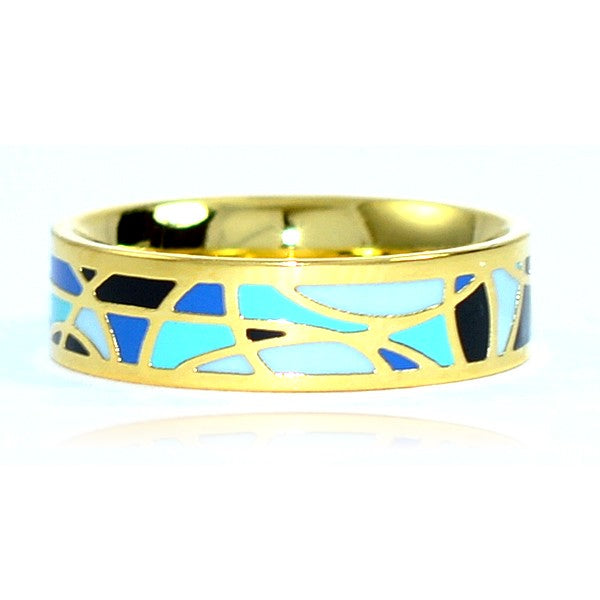 Edelstahlring Gold Emaille Blau Schwarz Farbe