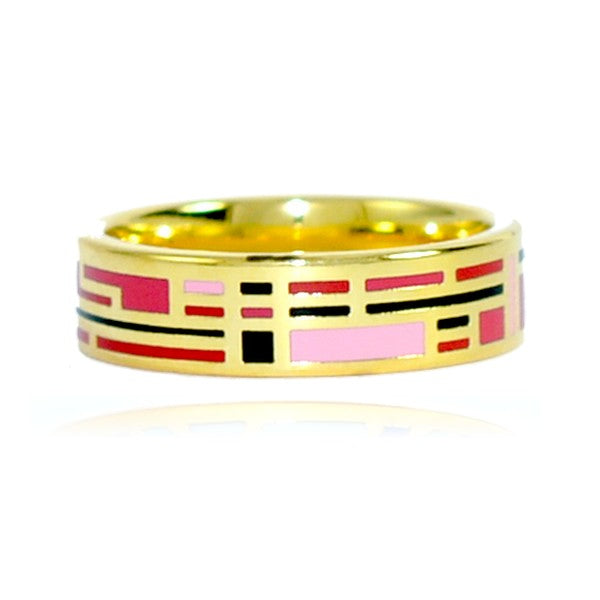 Edelstahlring Gold Emaille Farbe Rosa Rot Schwarz