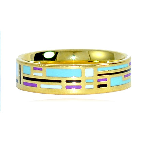 Edelstahlring Gold Emaille Farbe Blau Schwarz Weiß Lila