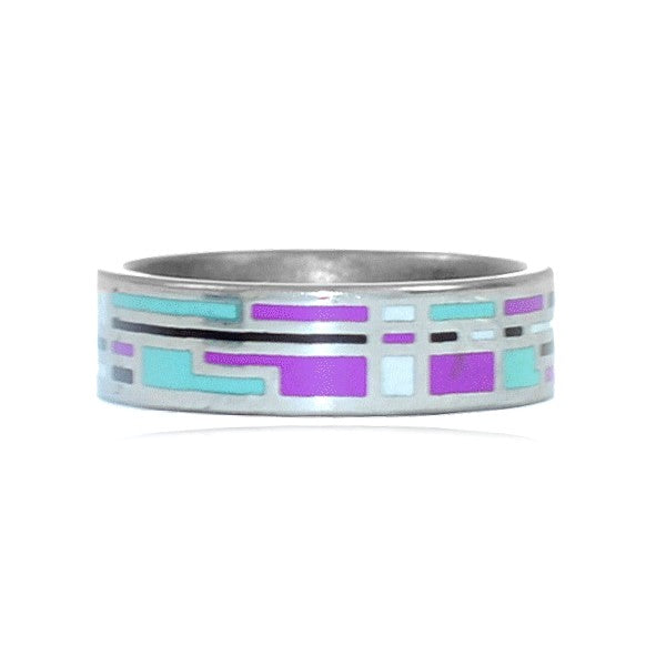 Edelstahlring Emaille Farbe blau schwarz weiß lila