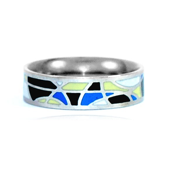 Edelstahlring Emaille Farbe blau weiß schwarz gelb