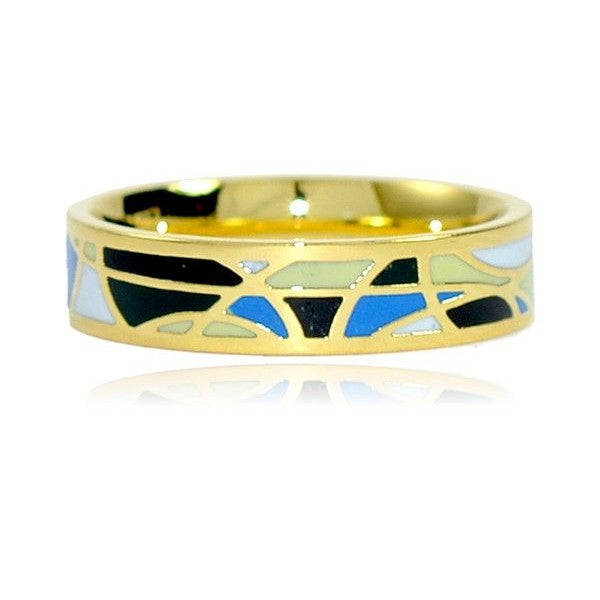 Edelstahlring Gold Emaille Farbe Blau Schwarz Weiß Gelb