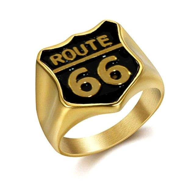 Route 66 Siegelring aus 316er Stahl in Schwarz und Gold