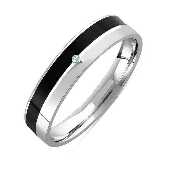Ehering aus 316er schwarzem Silberstahl mit CZ-Diamant