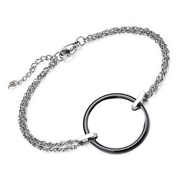 Women's ceramic steel bracelet with black circle
