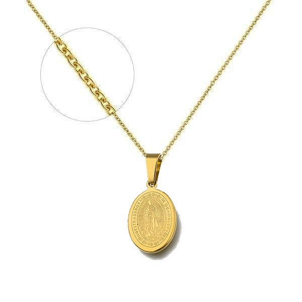 Stainless steel chain necklace and gold Virgin Mary pendant