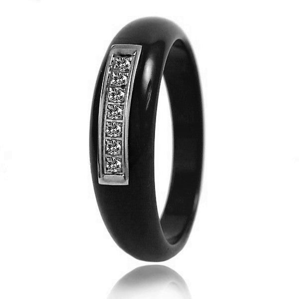 Ceramic ring - Black color - Rhinestone lines