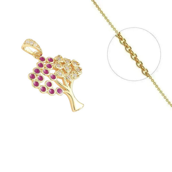 Goldkette und Baumanhänger mit weißen Zirkonia und Emaille