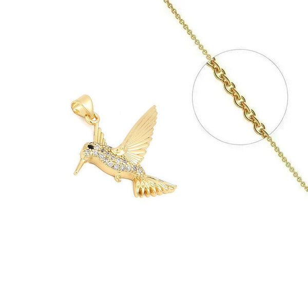 Goldkette und Vogelanhänger mit weißen Zirkoniasteinen