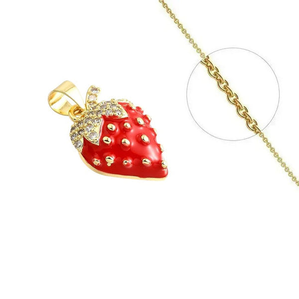 Goldkette und Erdbeeranhänger mit eingefassten Zirkoniasteinen