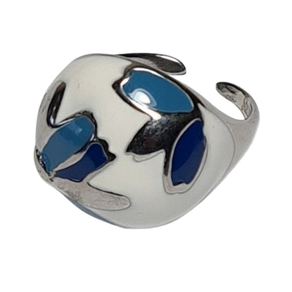 Edelstahlring mit blau-weißer Emaille-Blume