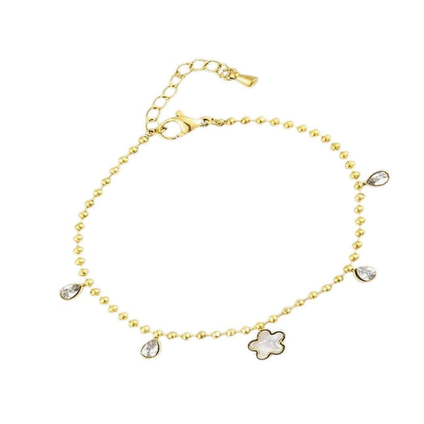 Stainless steel bracelet with mother-of-pearl shell charm and zirconiums