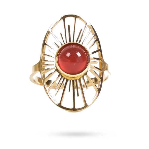 Damenringe Edelstahl Sonne Naturstein Roter Achat
