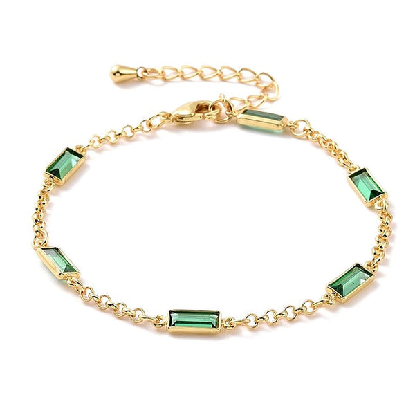 Grünes rechteckiges CZ-Diamant-Gold-Armband