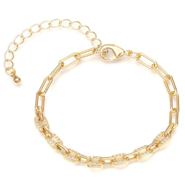 Flexibles goldenes CZ-Diamant-Büroklammer-Kettenarmband