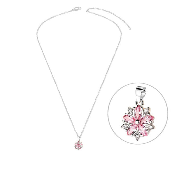 925 silver necklace with zirconium flower set with pink oxide