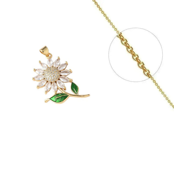 Goldkette und Emaille-Blumenanhänger mit Zirkonia-Besatz