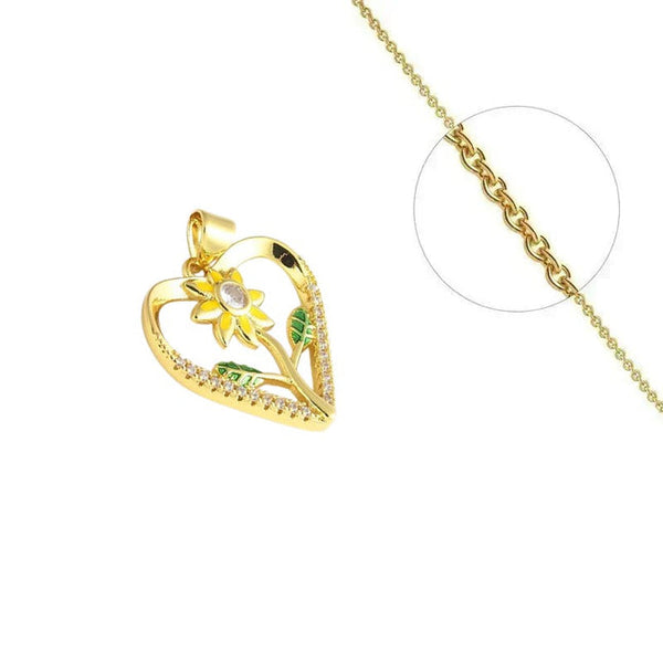 Goldkette und Blumenanhänger in einem Herz, verziert mit eingefassten Zirkoniasteinen