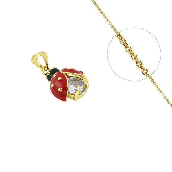 Goldkette und Marienkäfer-Anhänger mit eingefassten weißen Zirkoniasteinen