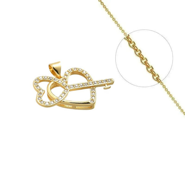 Goldkette und Herz-Schlüsselanhänger mit eingefassten Zirkoniasteinen